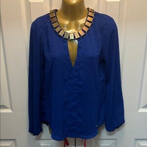 bebe Royal Blue Blouse with Gold Detailing